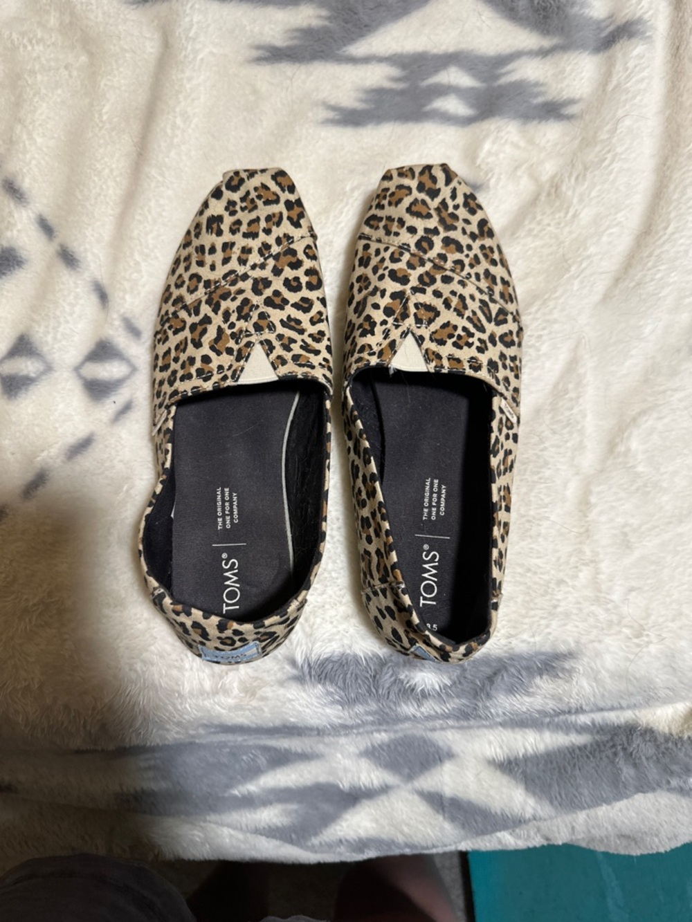 TOMS Leopard Print Women's Slip-On Flats - Beige and Black